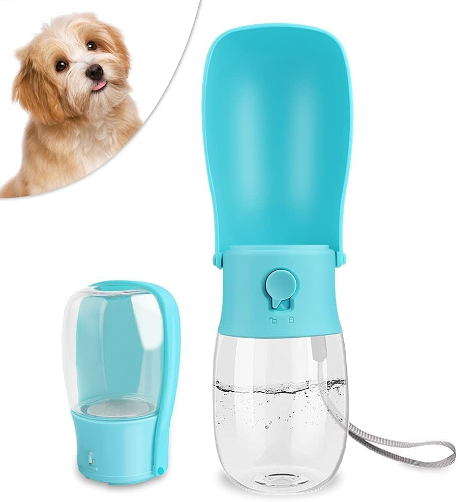 Portable Dog Water Bottle Foldable Pet Water Bottles for Dogs Light Weight Dog Water Bowl Dispenser Dog Water Bottles for Walking Traveling Hiking(10 Oz)(Blue)