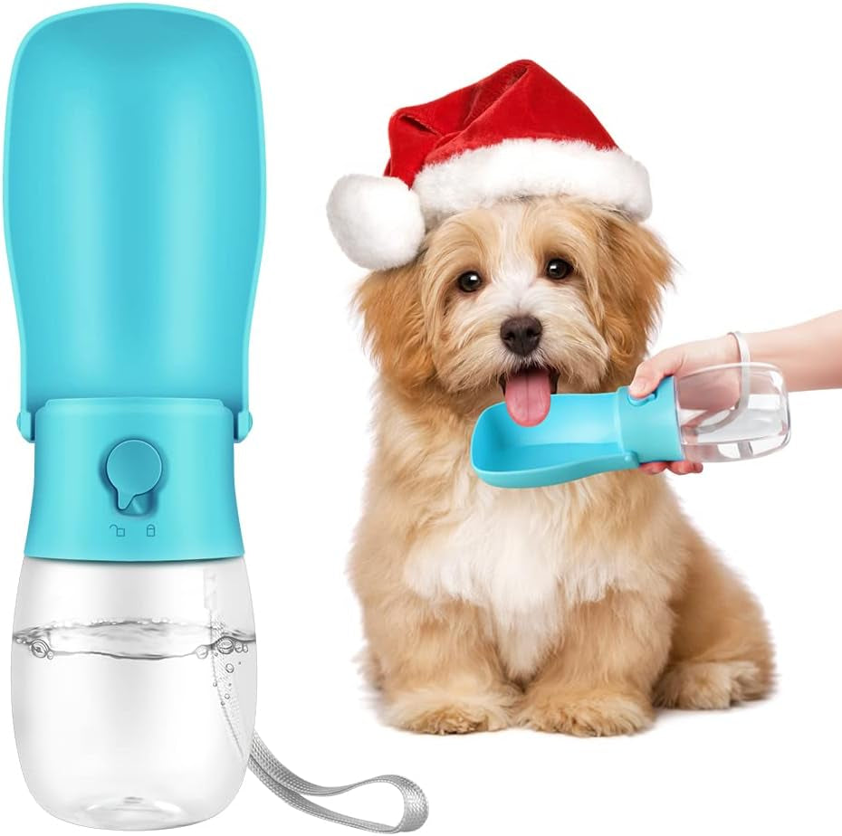Portable Dog Water Bottle Foldable Pet Water Bottles for Dogs Light Weight Dog Water Bowl Dispenser Dog Water Bottles for Walking Traveling Hiking(10 Oz)(Blue)