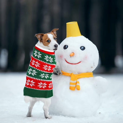 2 Pack Dog Christmas Dress Warm Dog Xmas Sweater Pet Christmas Clothes Stripes Dog Knit Sweater Dress Dog Winter Warm Pullover with Snowflakes and Christmas Flowers (M)