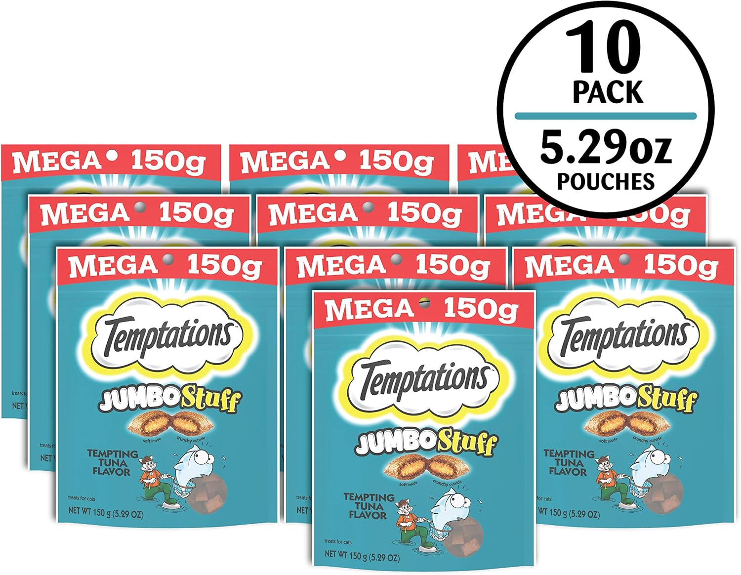 Jumbo Stuff Crunchy and Soft Cat Treats, Tempting Tuna Flavor, 5.3 Oz. Pouch (Pack of 10)