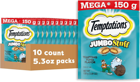 Jumbo Stuff Crunchy and Soft Cat Treats, Tempting Tuna Flavor, 5.3 Oz. Pouch (Pack of 10)