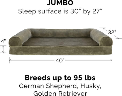 Replacement Dog Bed Cover Faux Fur & Velvet Sofa-Style, Machine Washable - Dark Sage, Jumbo (X-Large)